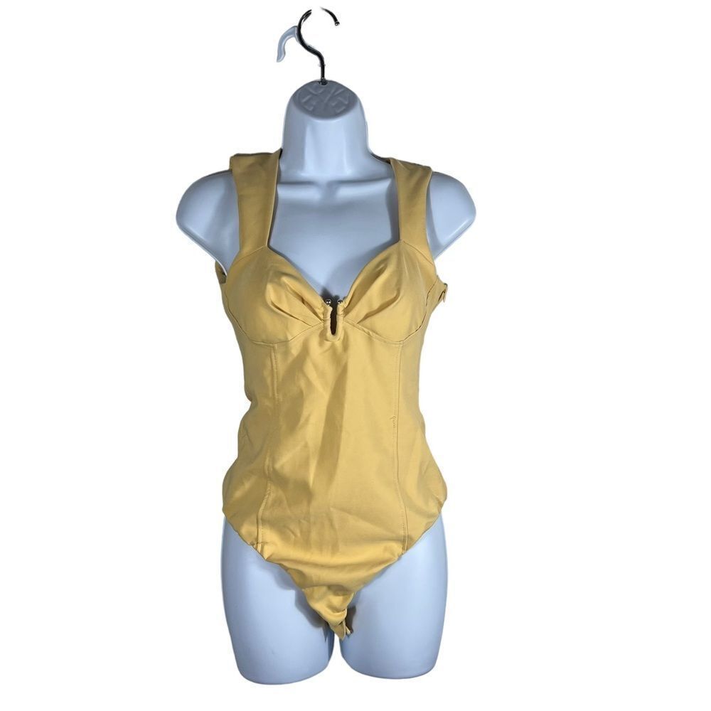 Zara Sleeveless Yellow Sweetheart Neckline Bodysuit